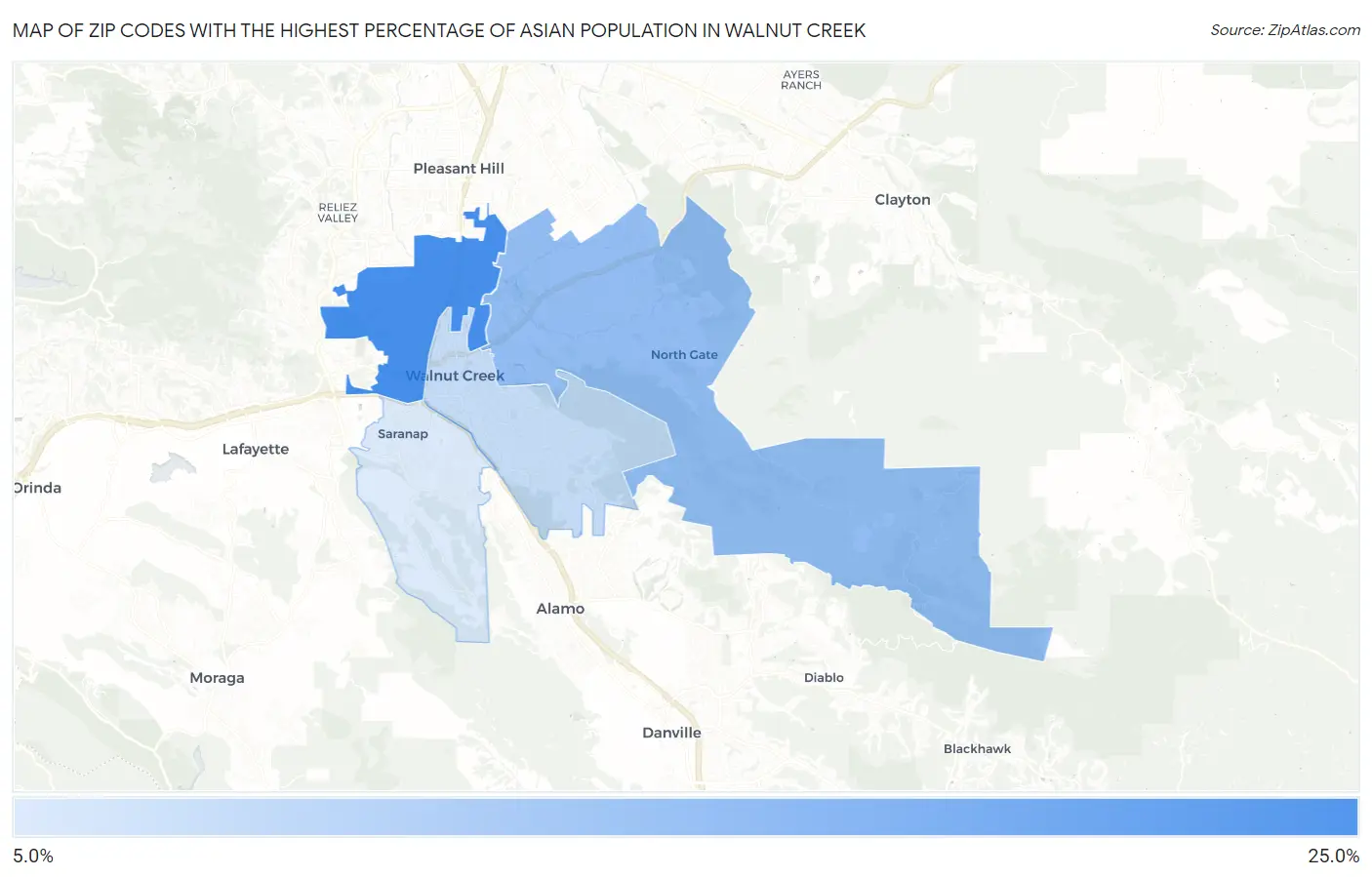 Zip Codes with the Highest Percentage of Asian Population in Walnut Creek Map