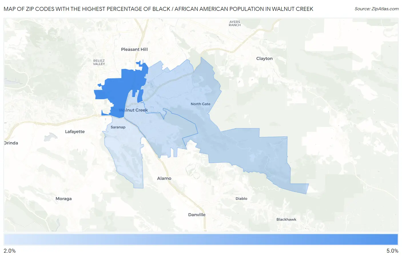 Zip Codes with the Highest Percentage of Black / African American Population in Walnut Creek Map