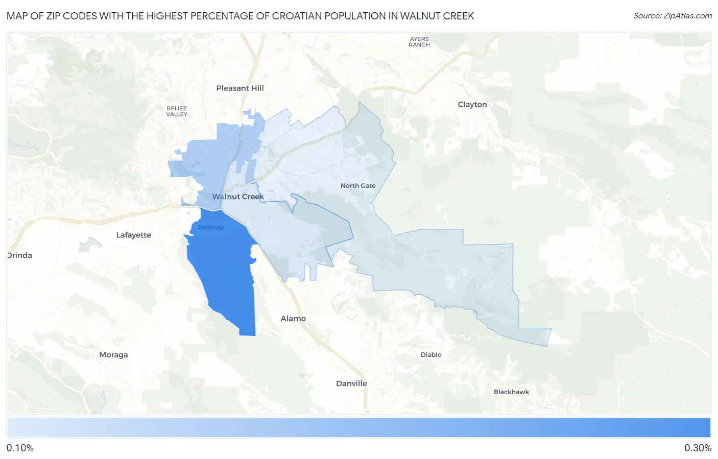 Zip Codes with the Highest Percentage of Croatian Population in Walnut Creek Map