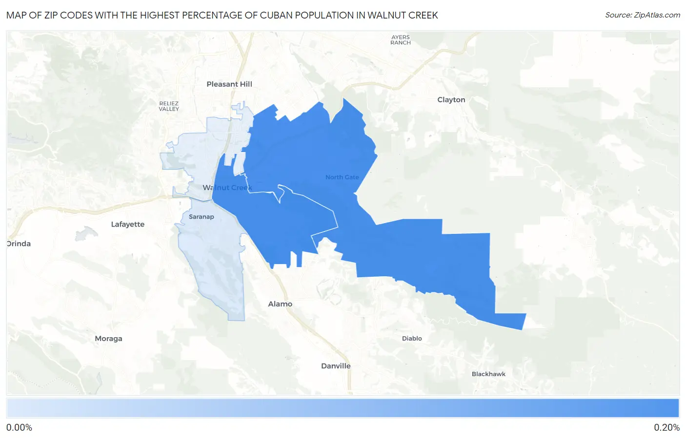 Zip Codes with the Highest Percentage of Cuban Population in Walnut Creek Map