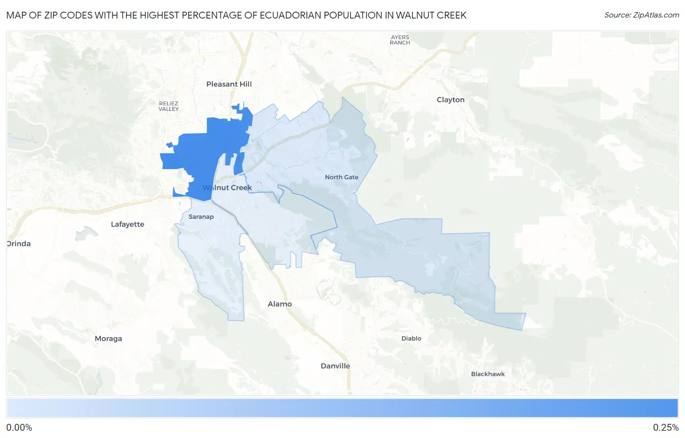 Zip Codes with the Highest Percentage of Ecuadorian Population in Walnut Creek Map