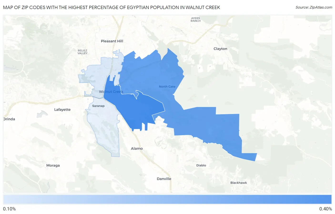 Zip Codes with the Highest Percentage of Egyptian Population in Walnut Creek Map
