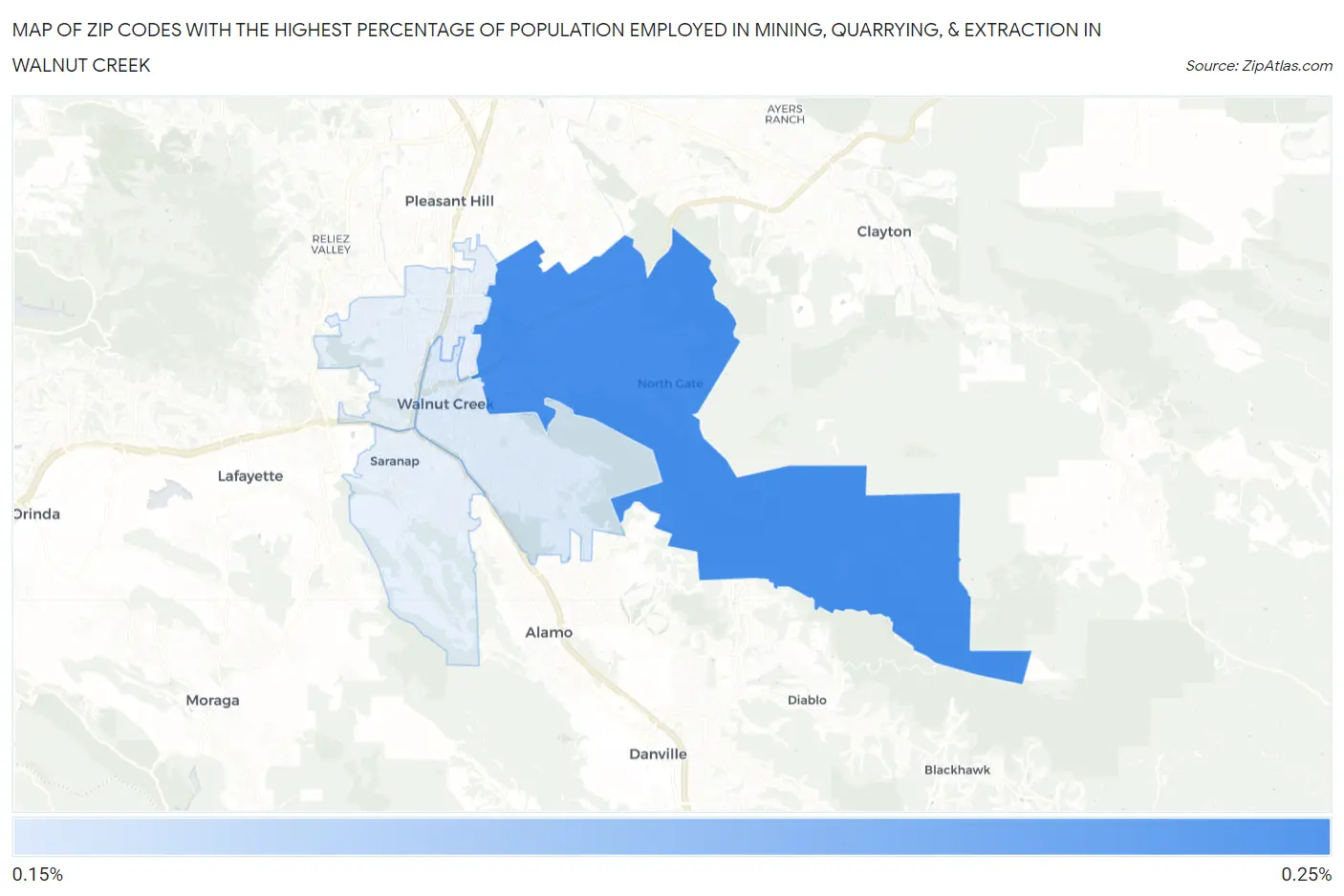 Zip Codes with the Highest Percentage of Population Employed in Mining, Quarrying, & Extraction in Walnut Creek Map