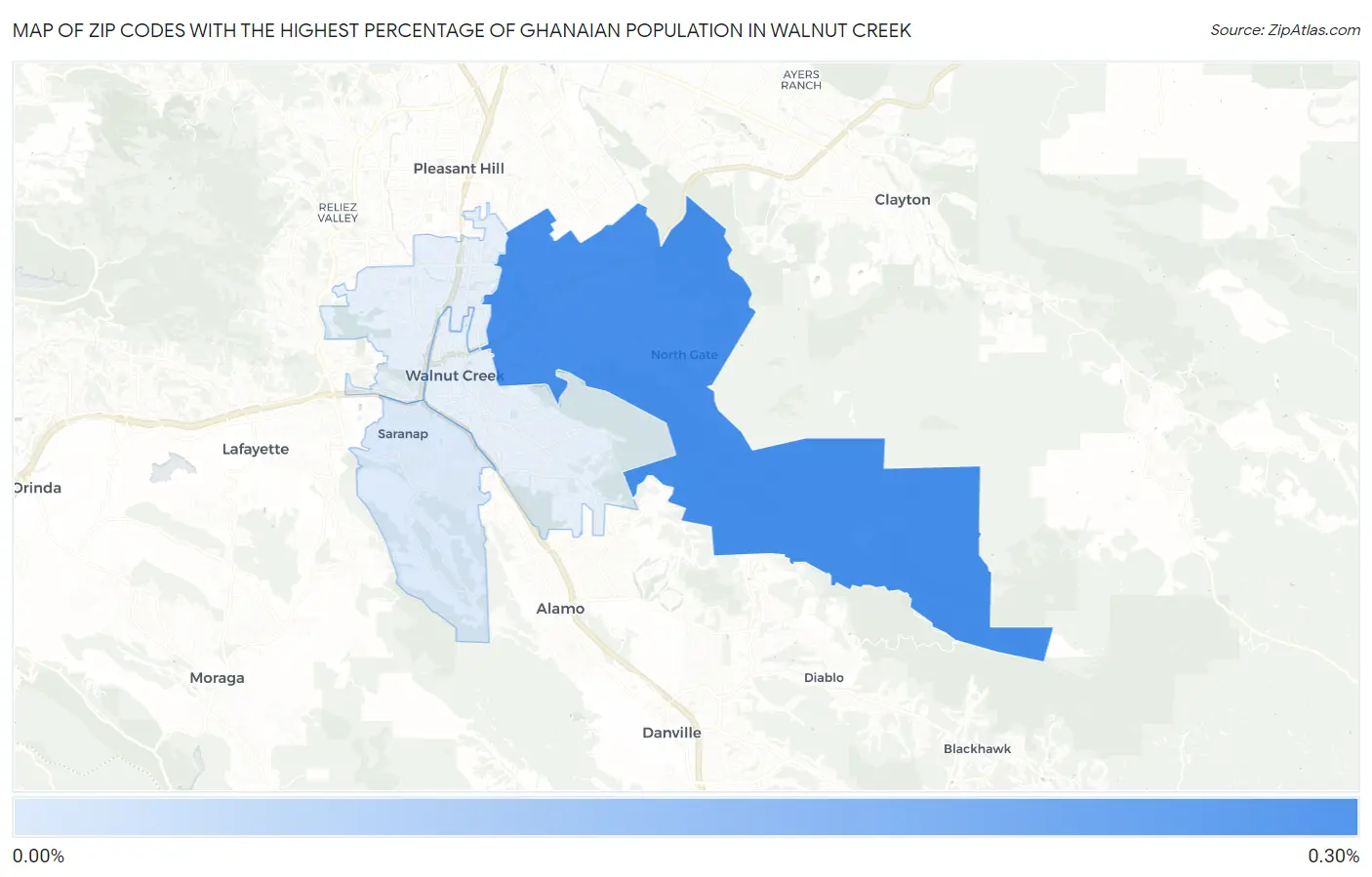 Zip Codes with the Highest Percentage of Ghanaian Population in Walnut Creek Map