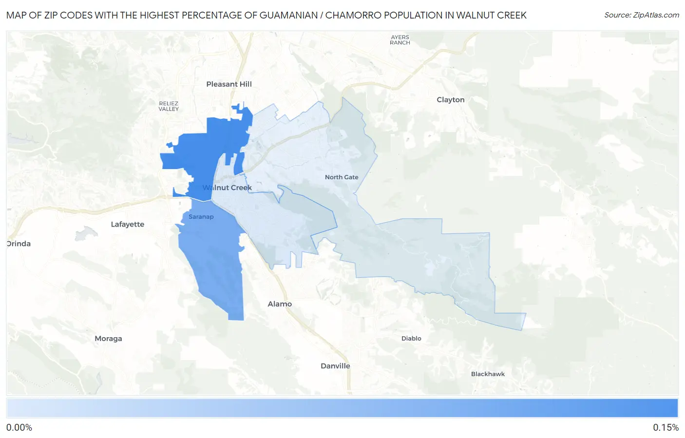 Zip Codes with the Highest Percentage of Guamanian / Chamorro Population in Walnut Creek Map