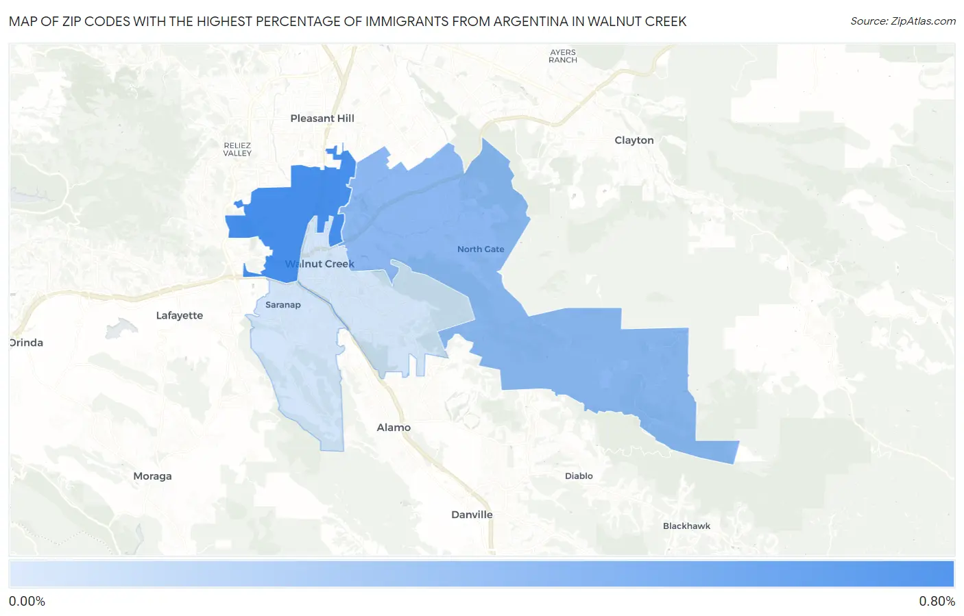 Zip Codes with the Highest Percentage of Immigrants from Argentina in Walnut Creek Map