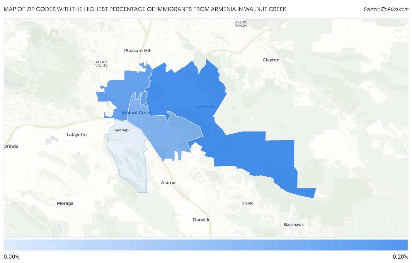 Zip Codes with the Highest Percentage of Immigrants from Armenia in Walnut Creek Map