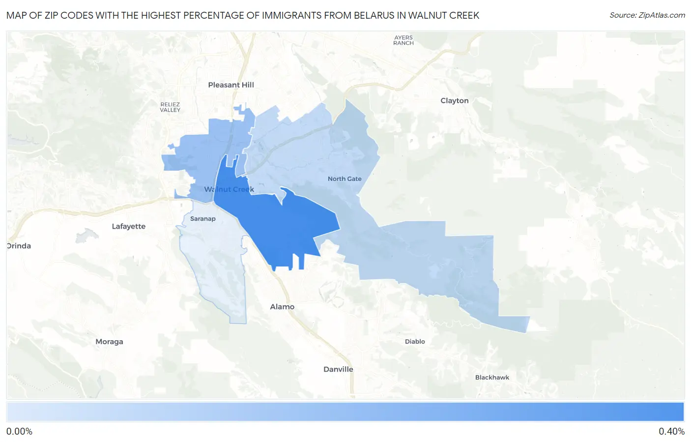 Zip Codes with the Highest Percentage of Immigrants from Belarus in Walnut Creek Map