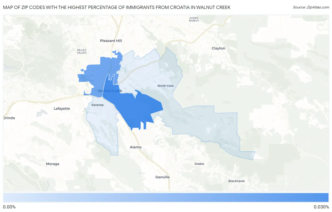 Zip Codes with the Highest Percentage of Immigrants from Croatia in Walnut Creek Map