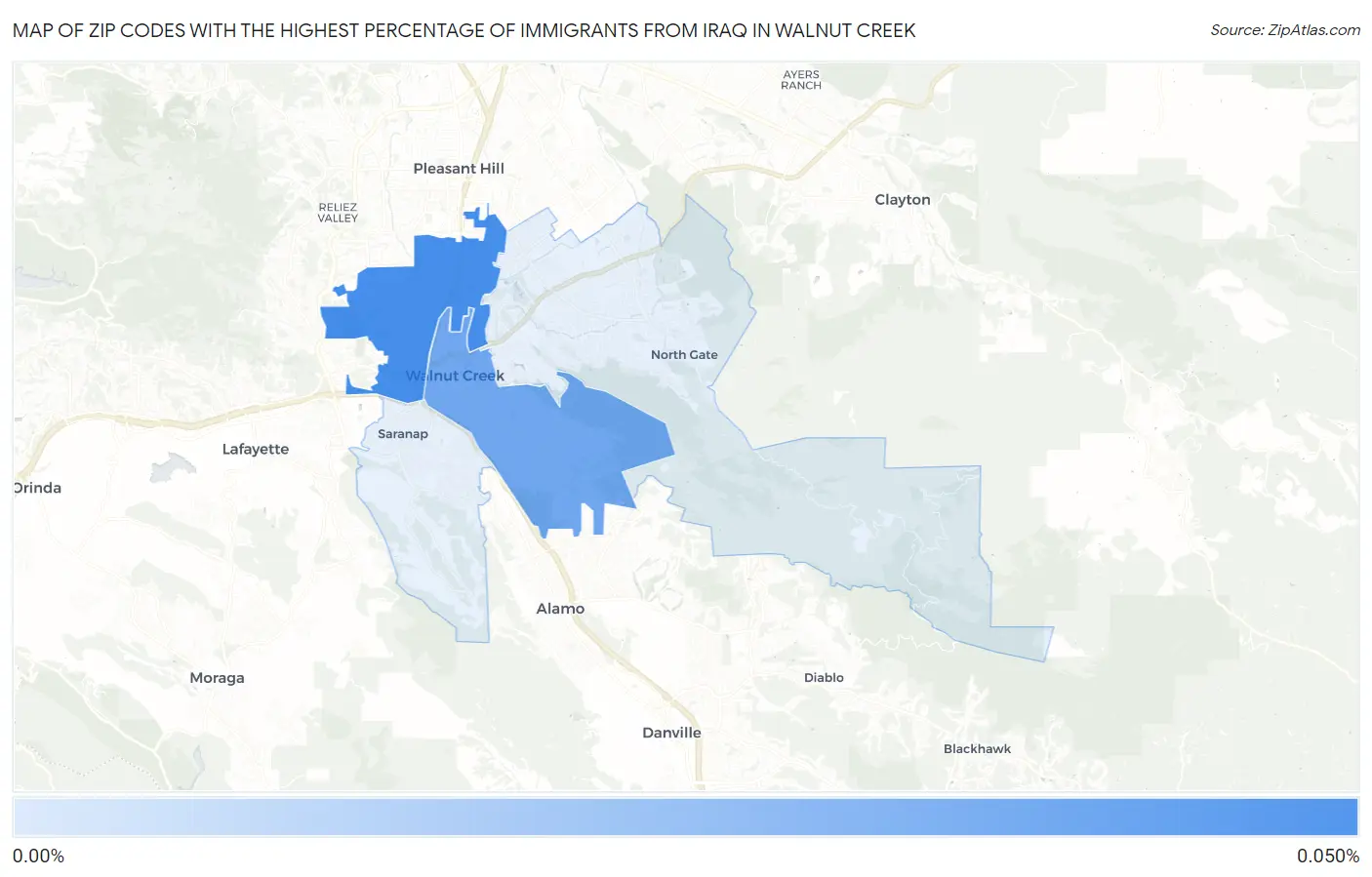 Zip Codes with the Highest Percentage of Immigrants from Iraq in Walnut Creek Map