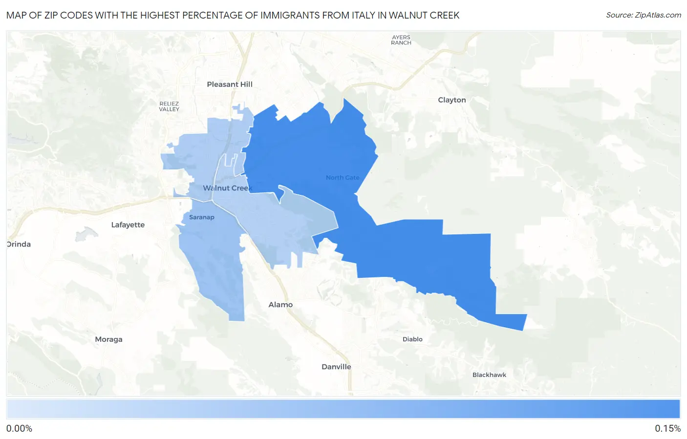 Zip Codes with the Highest Percentage of Immigrants from Italy in Walnut Creek Map