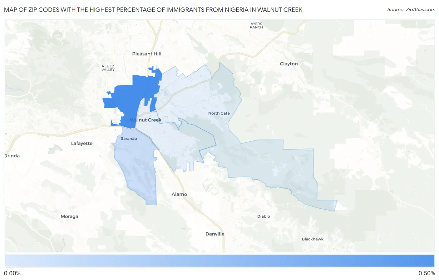 Zip Codes with the Highest Percentage of Immigrants from Nigeria in Walnut Creek Map