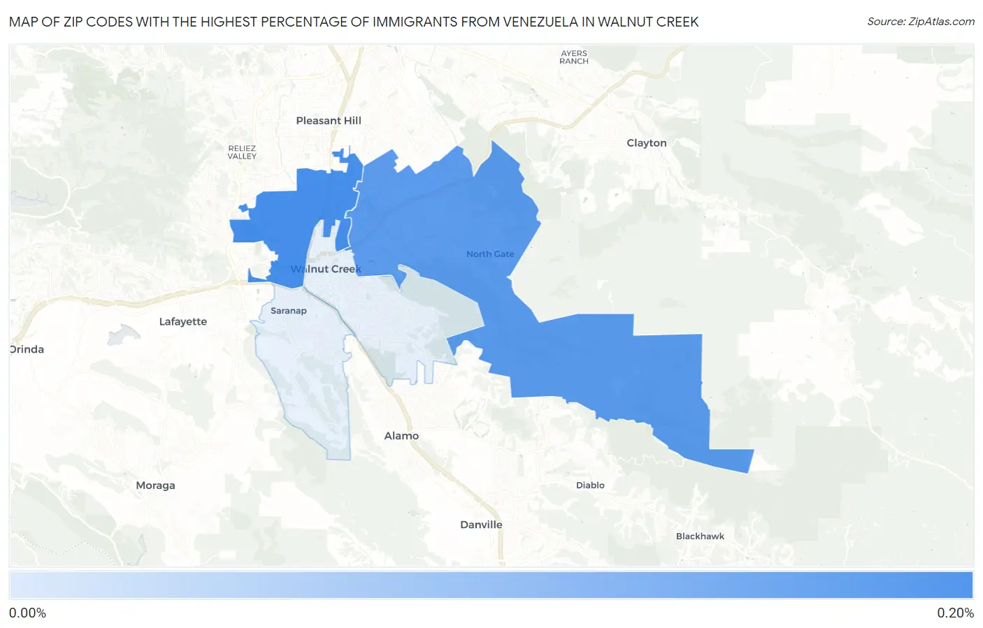 Zip Codes with the Highest Percentage of Immigrants from Venezuela in Walnut Creek Map