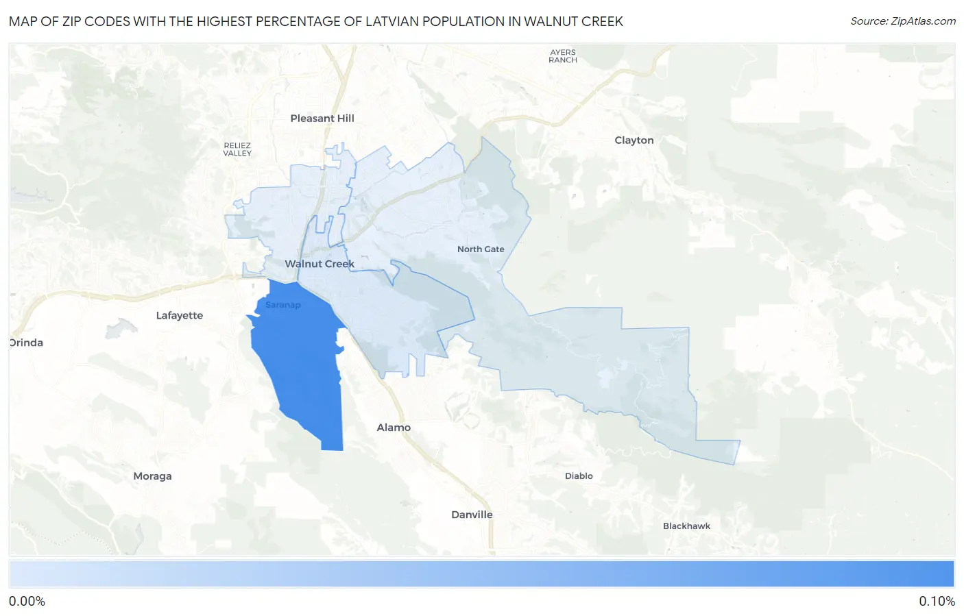 Zip Codes with the Highest Percentage of Latvian Population in Walnut Creek Map