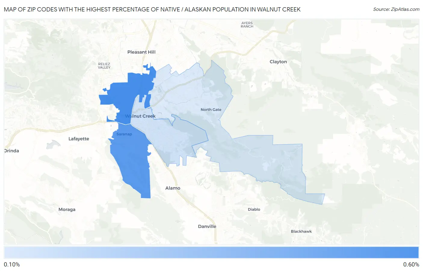 Zip Codes with the Highest Percentage of Native / Alaskan Population in Walnut Creek Map