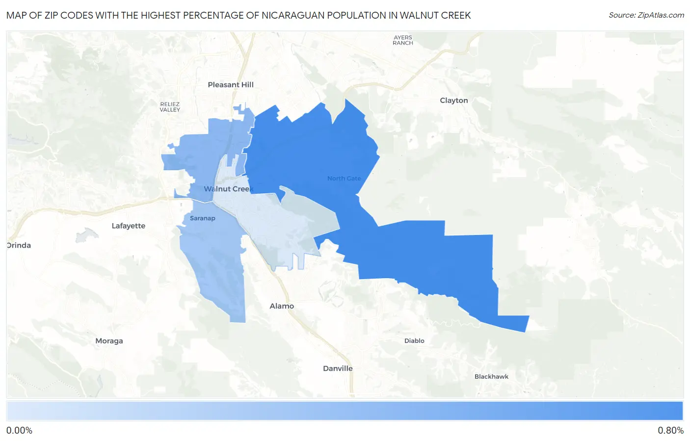 Zip Codes with the Highest Percentage of Nicaraguan Population in Walnut Creek Map