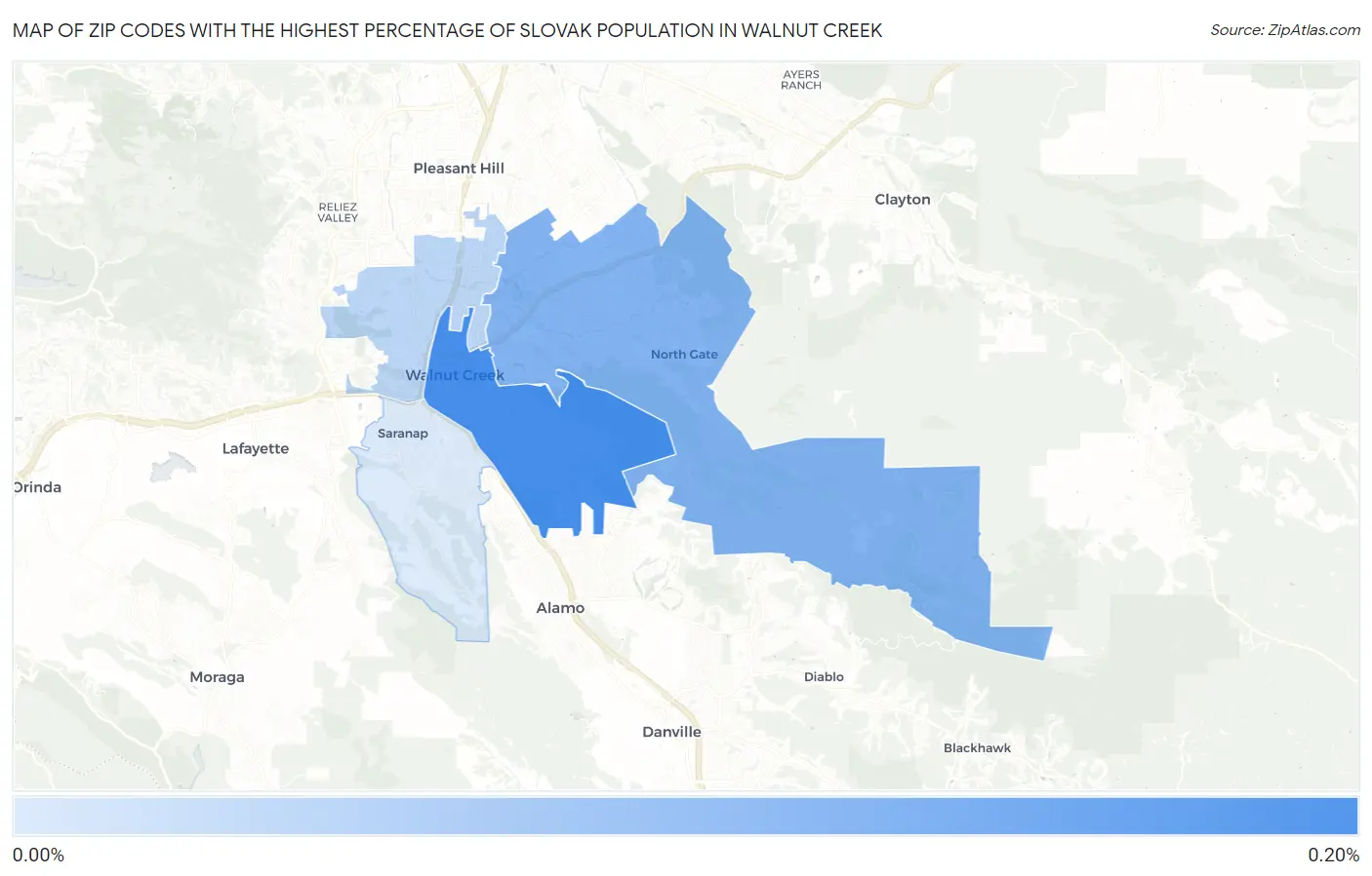 Zip Codes with the Highest Percentage of Slovak Population in Walnut Creek Map