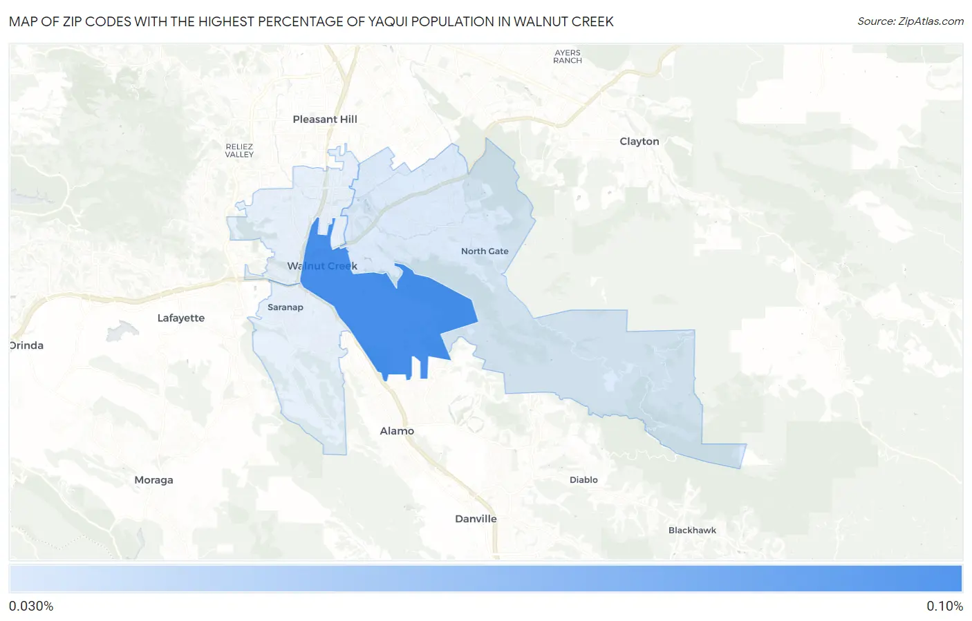 Zip Codes with the Highest Percentage of Yaqui Population in Walnut Creek Map