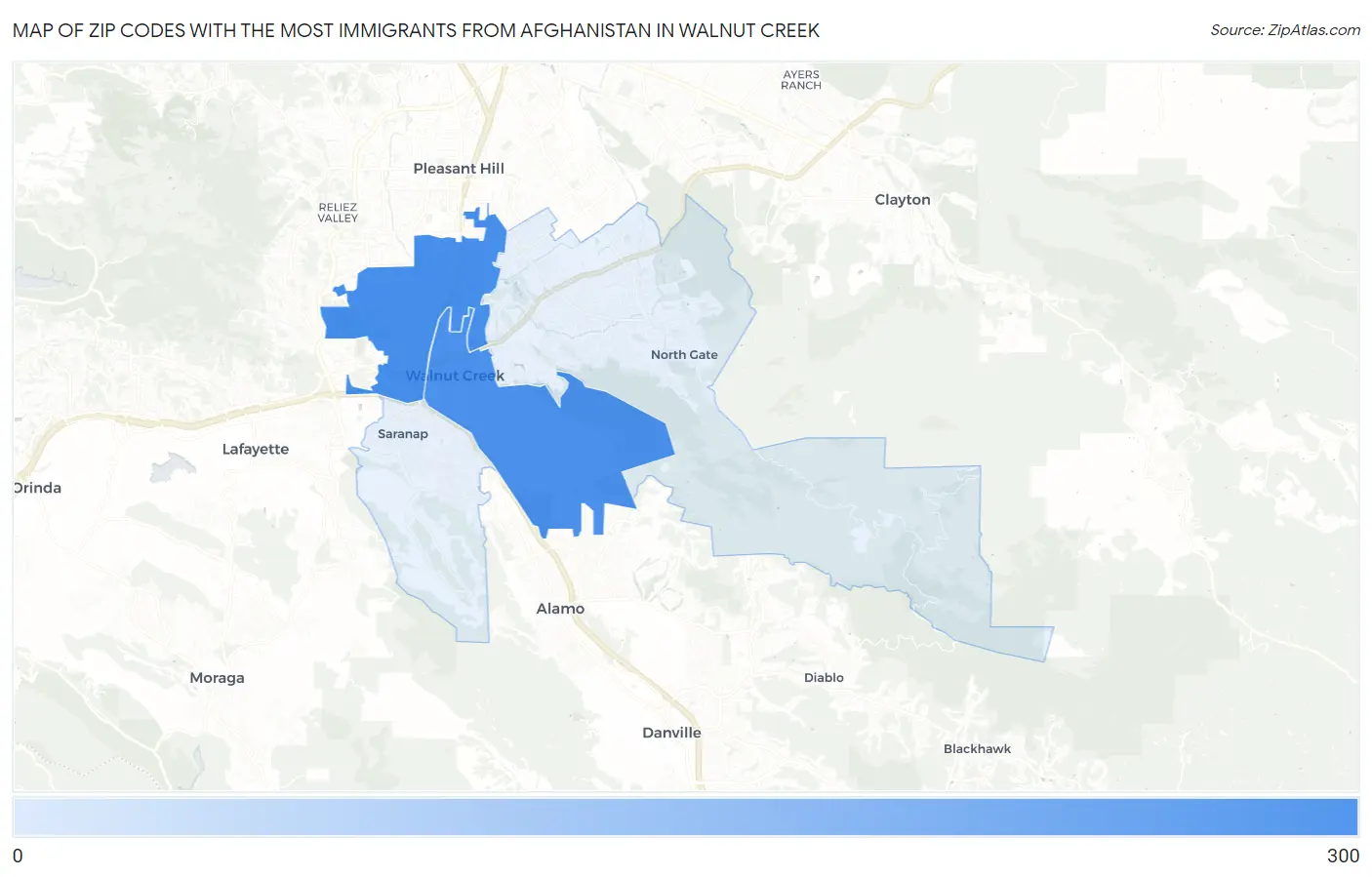 Zip Codes with the Most Immigrants from Afghanistan in Walnut Creek Map
