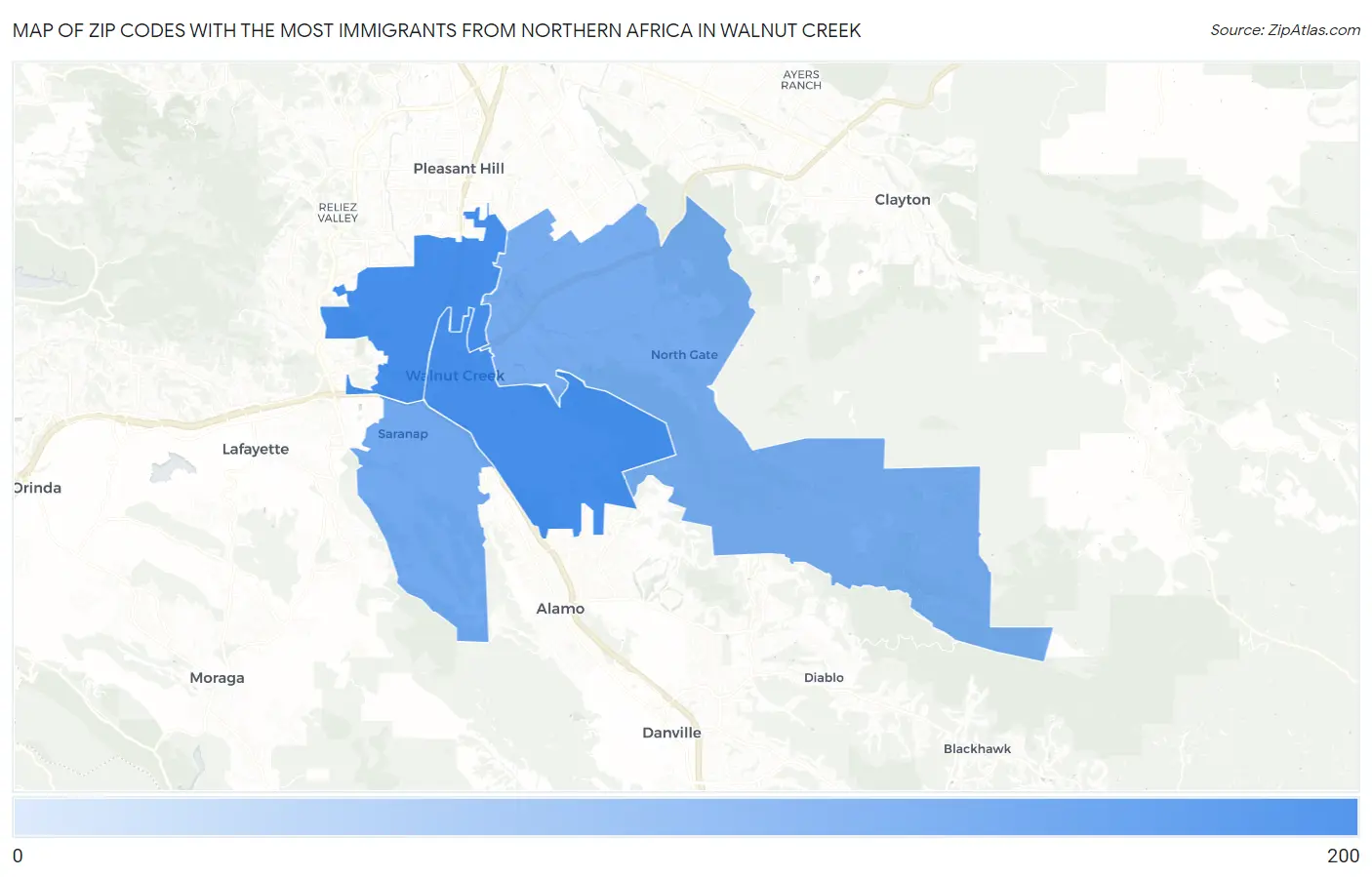Zip Codes with the Most Immigrants from Northern Africa in Walnut Creek Map