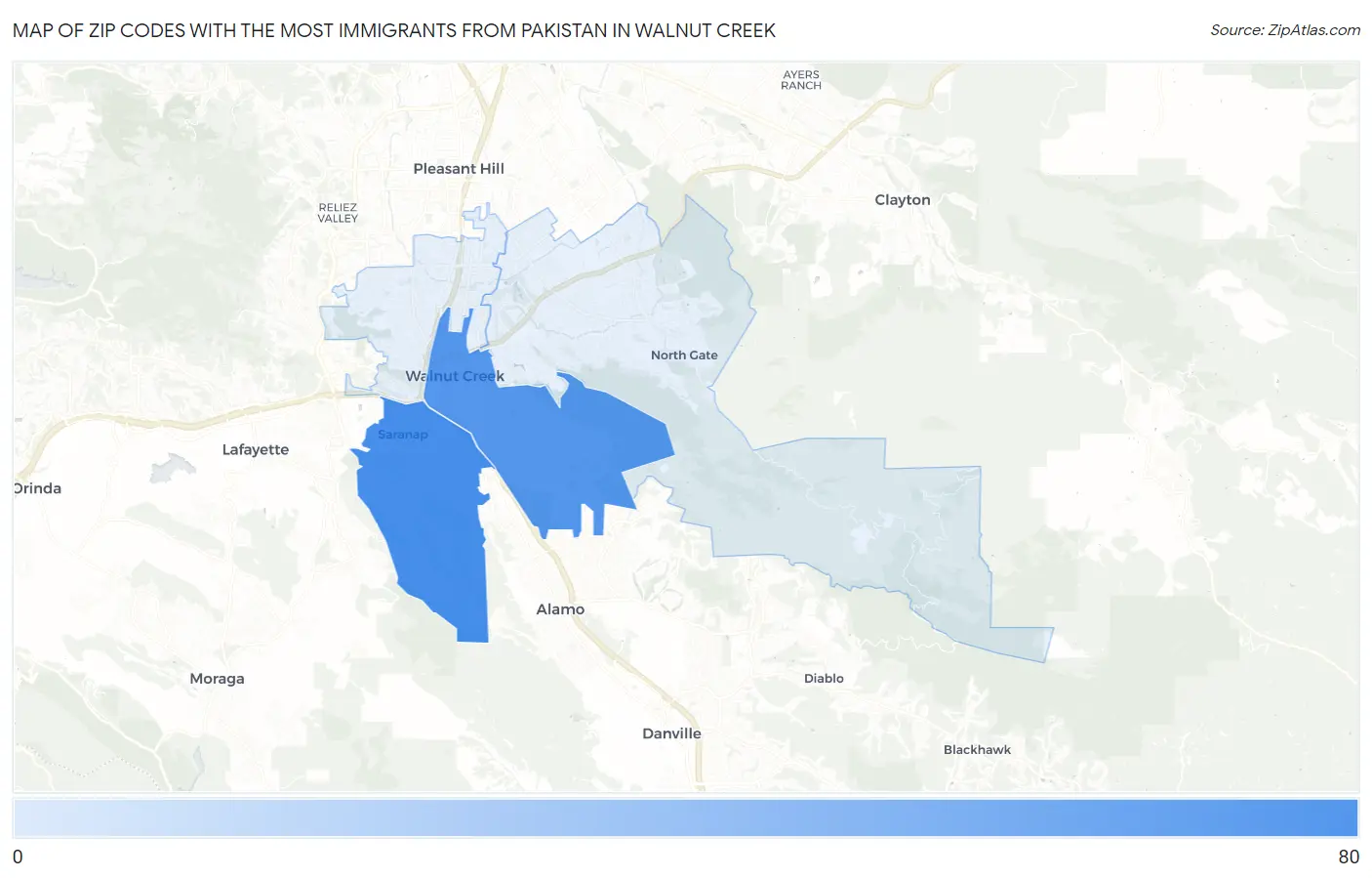 Zip Codes with the Most Immigrants from Pakistan in Walnut Creek Map
