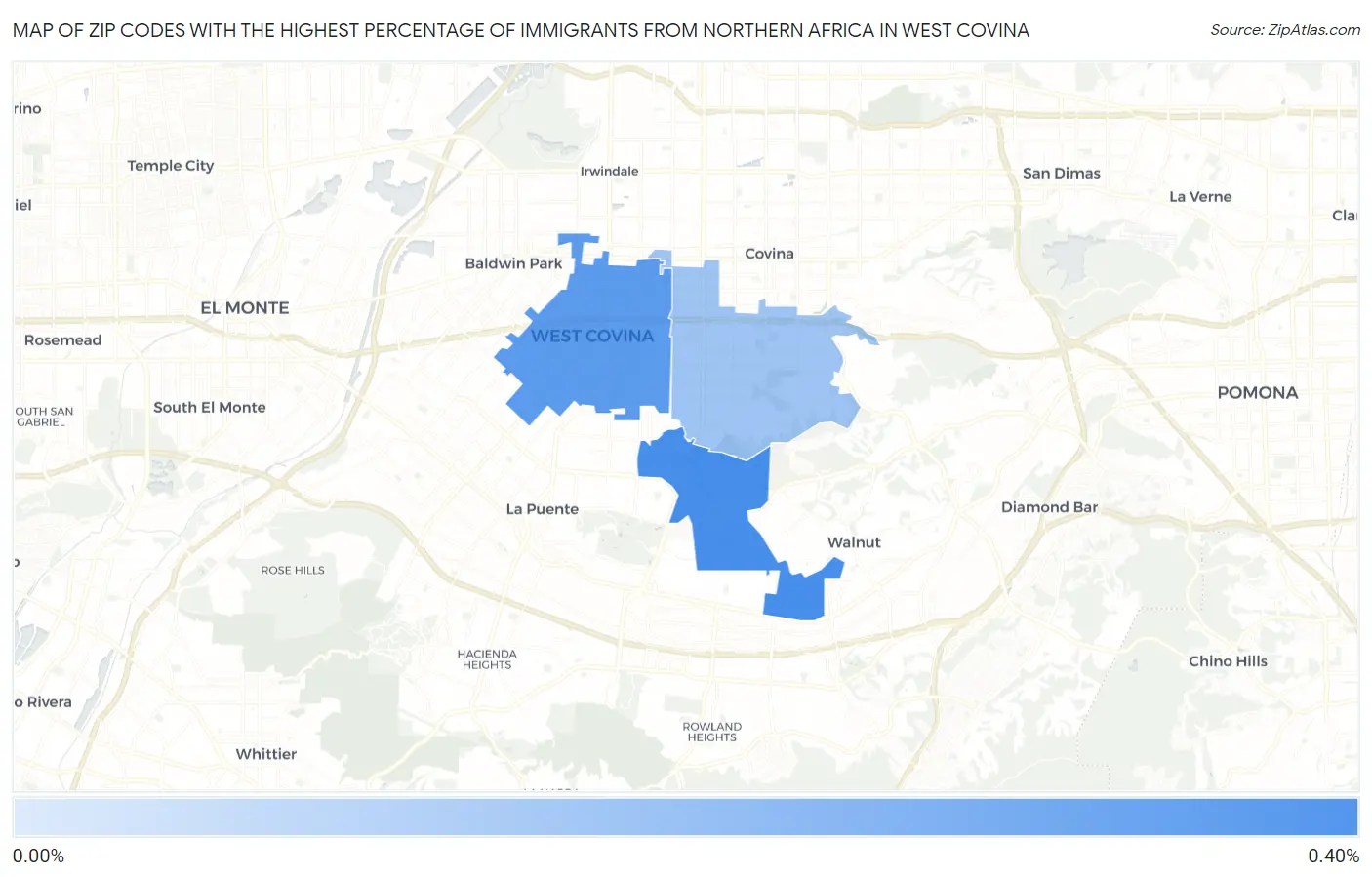 Zip Codes with the Highest Percentage of Immigrants from Northern Africa in West Covina Map
