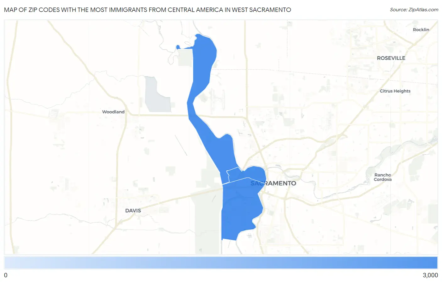 Zip Codes with the Most Immigrants from Central America in West Sacramento Map