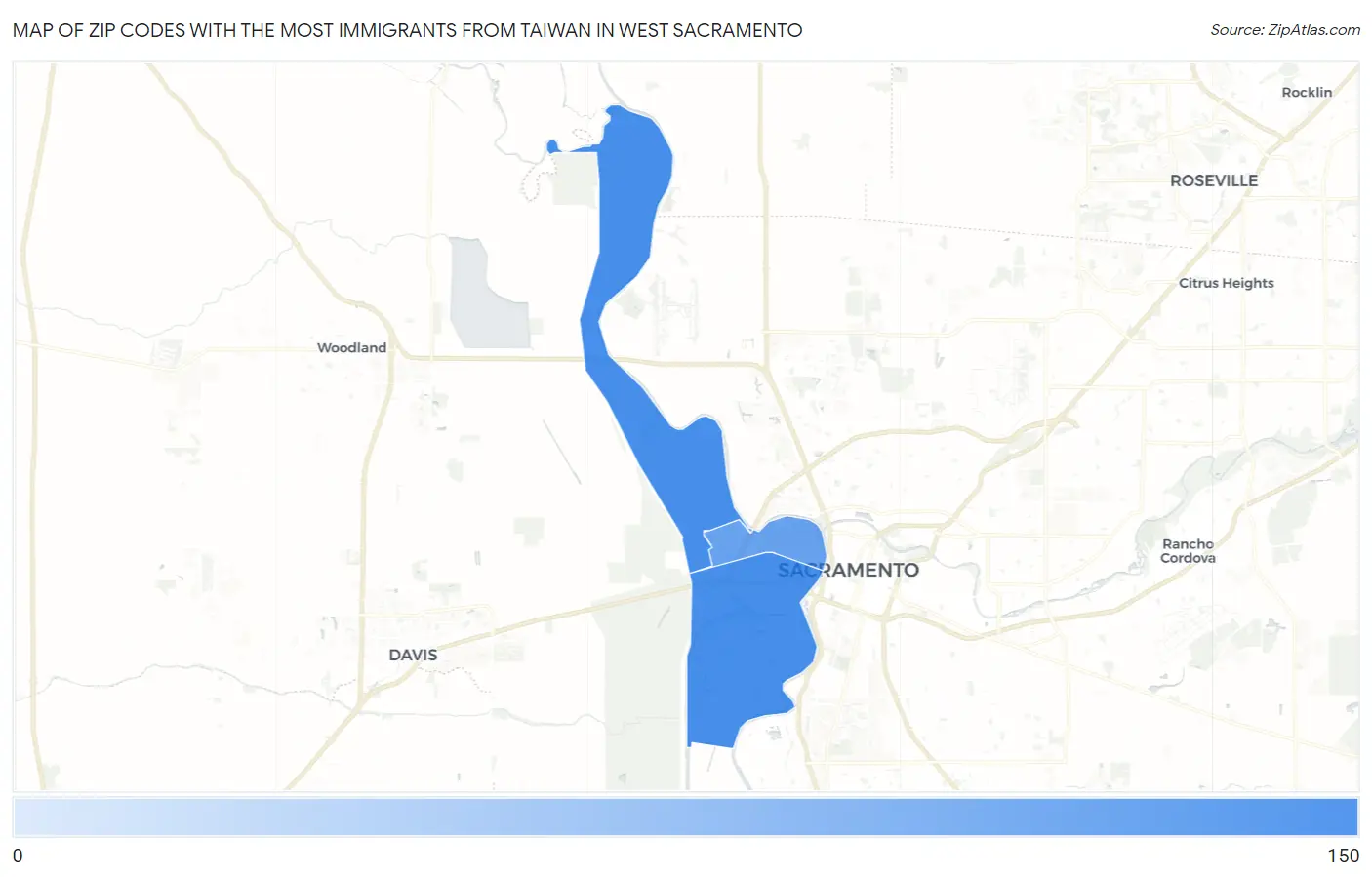 Zip Codes with the Most Immigrants from Taiwan in West Sacramento Map