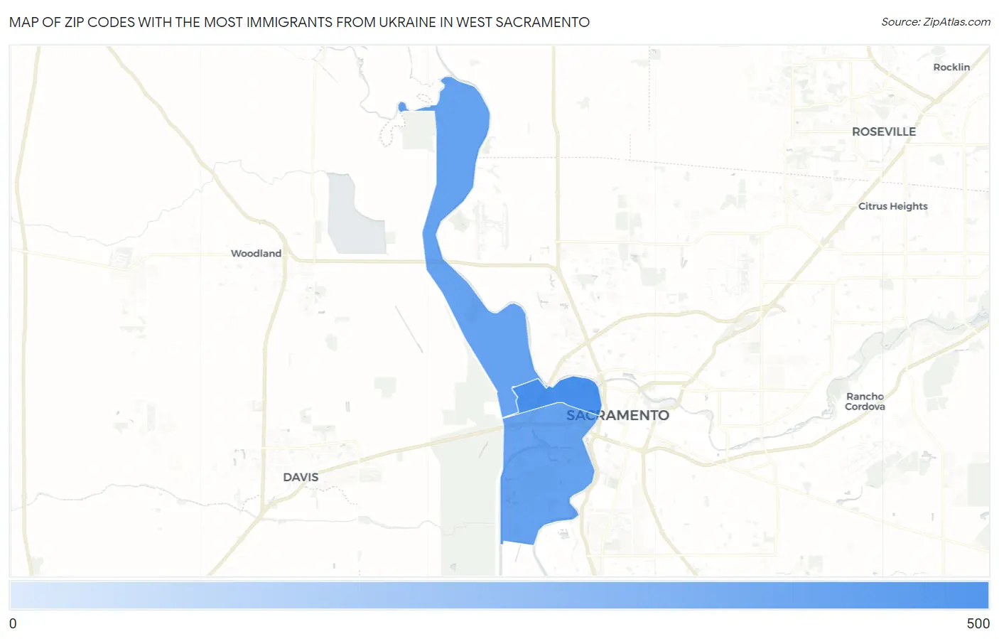 Zip Codes with the Most Immigrants from Ukraine in West Sacramento Map