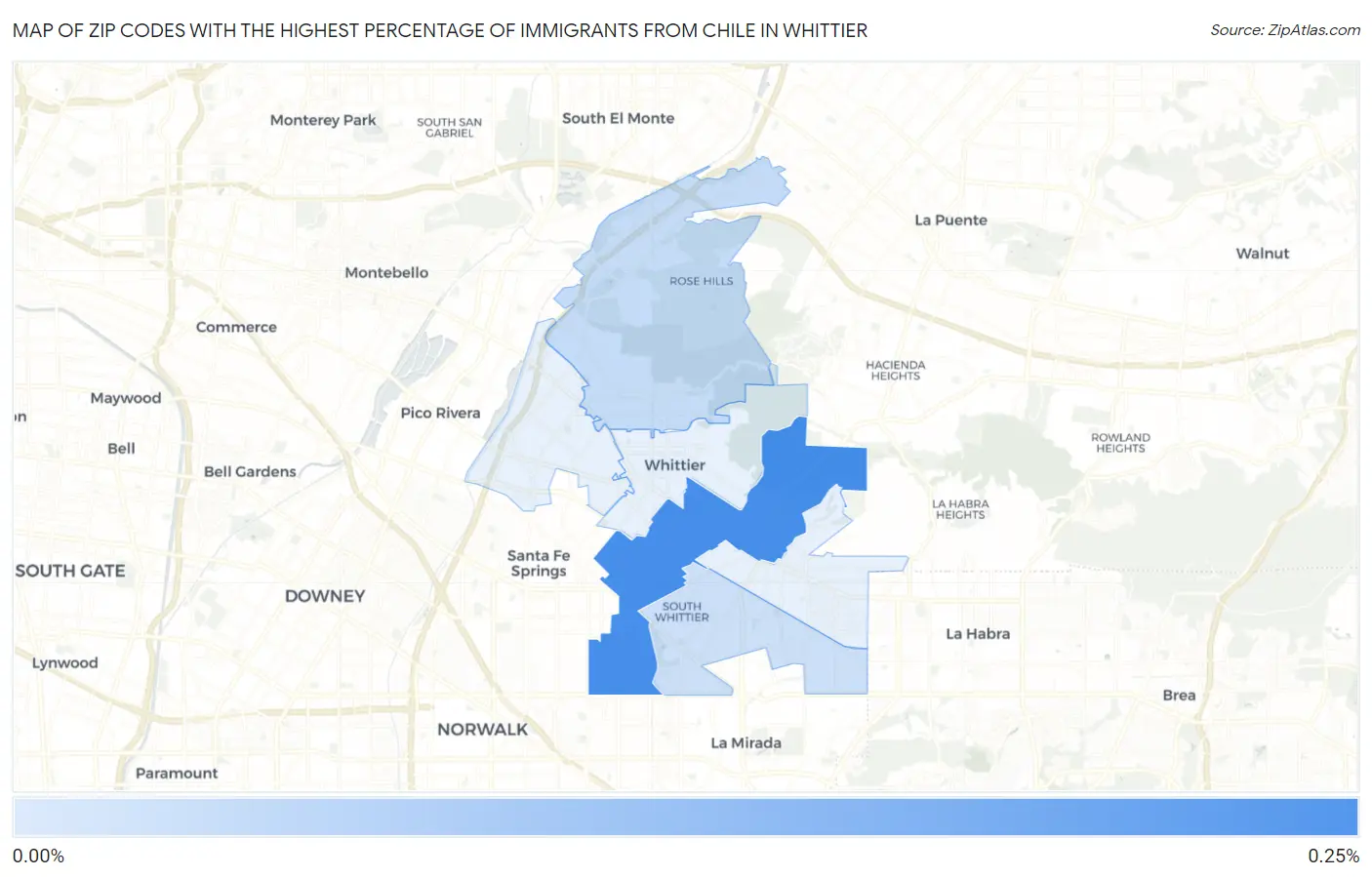 Zip Codes with the Highest Percentage of Immigrants from Chile in Whittier Map