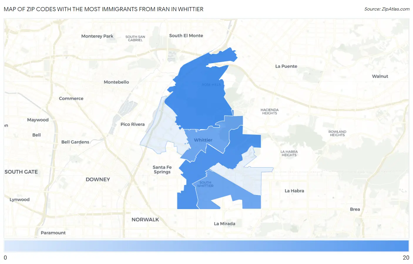 Zip Codes with the Most Immigrants from Iran in Whittier Map