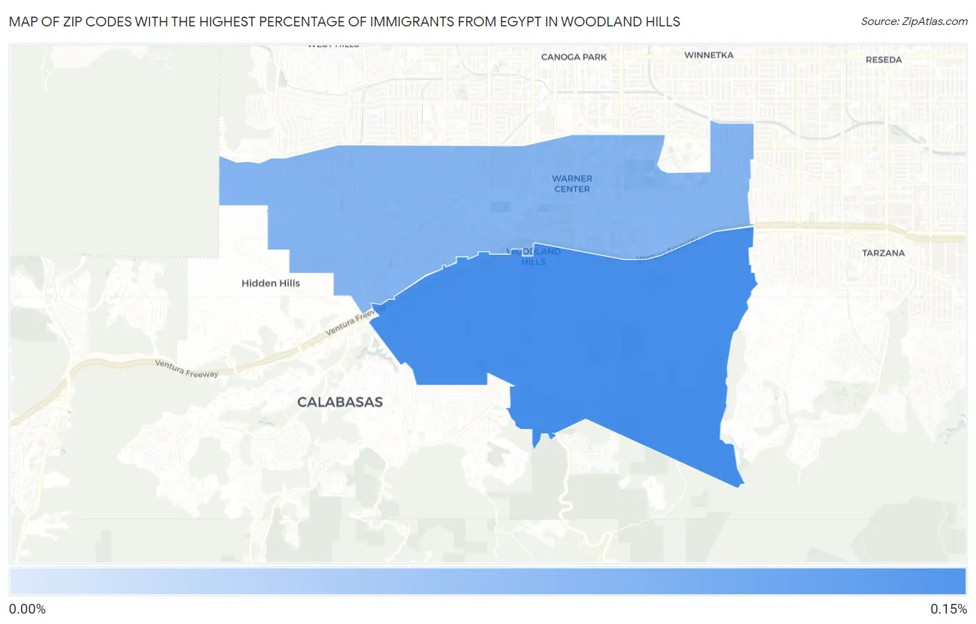 Zip Codes with the Highest Percentage of Immigrants from Egypt in Woodland Hills Map