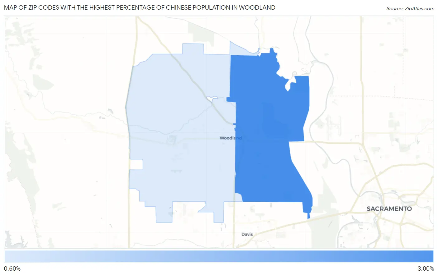 Zip Codes with the Highest Percentage of Chinese Population in Woodland Map