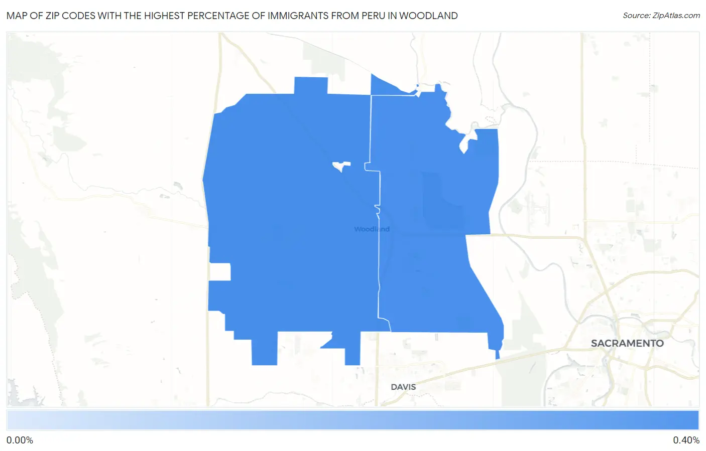 Zip Codes with the Highest Percentage of Immigrants from Peru in Woodland Map