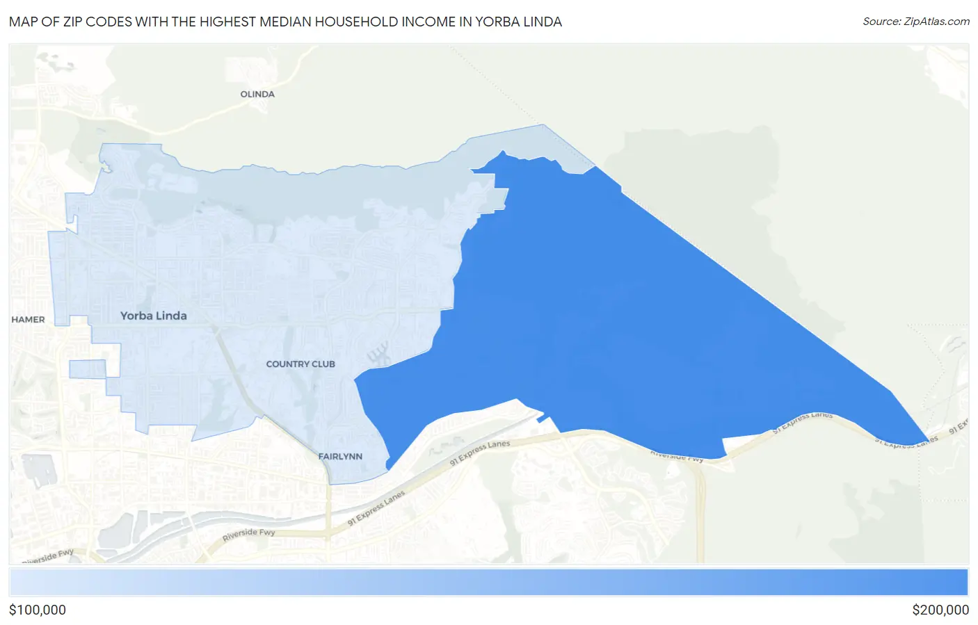 Zip Codes with the Highest Median Household Income in Yorba Linda Map