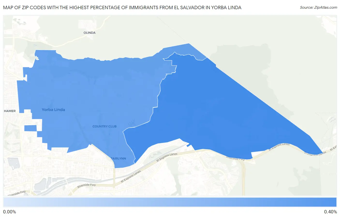 Zip Codes with the Highest Percentage of Immigrants from El Salvador in Yorba Linda Map