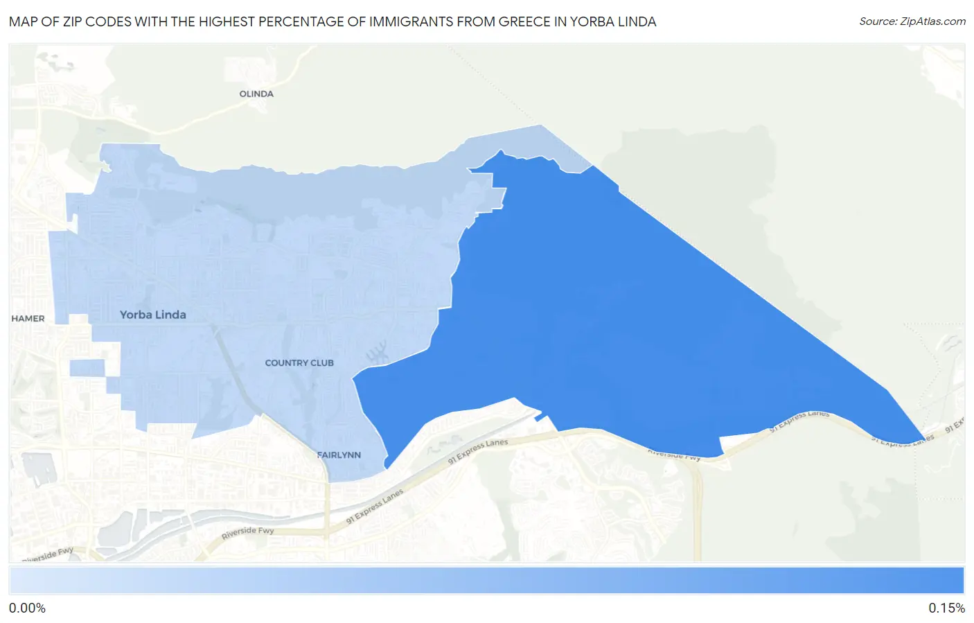 Zip Codes with the Highest Percentage of Immigrants from Greece in Yorba Linda Map