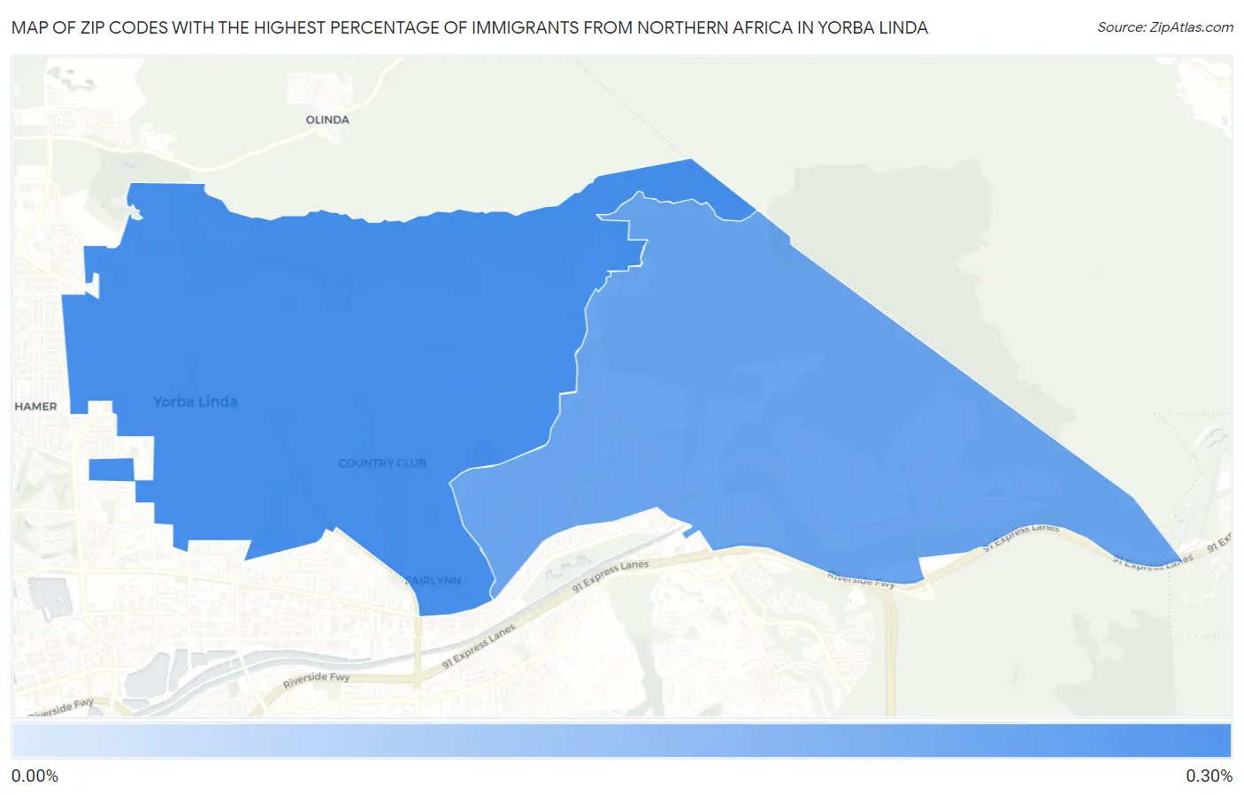 Zip Codes with the Highest Percentage of Immigrants from Northern Africa in Yorba Linda Map