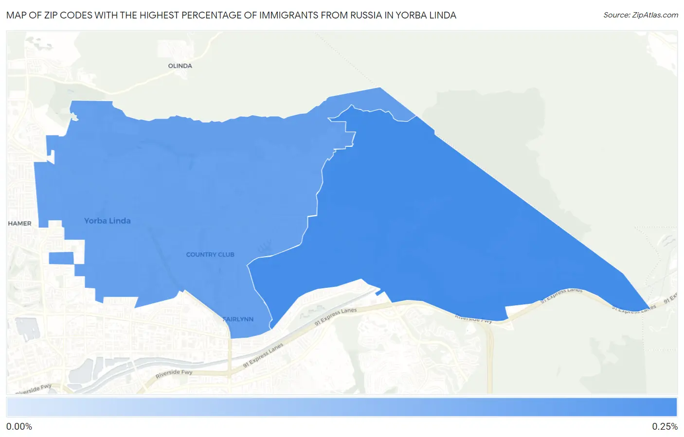 Zip Codes with the Highest Percentage of Immigrants from Russia in Yorba Linda Map