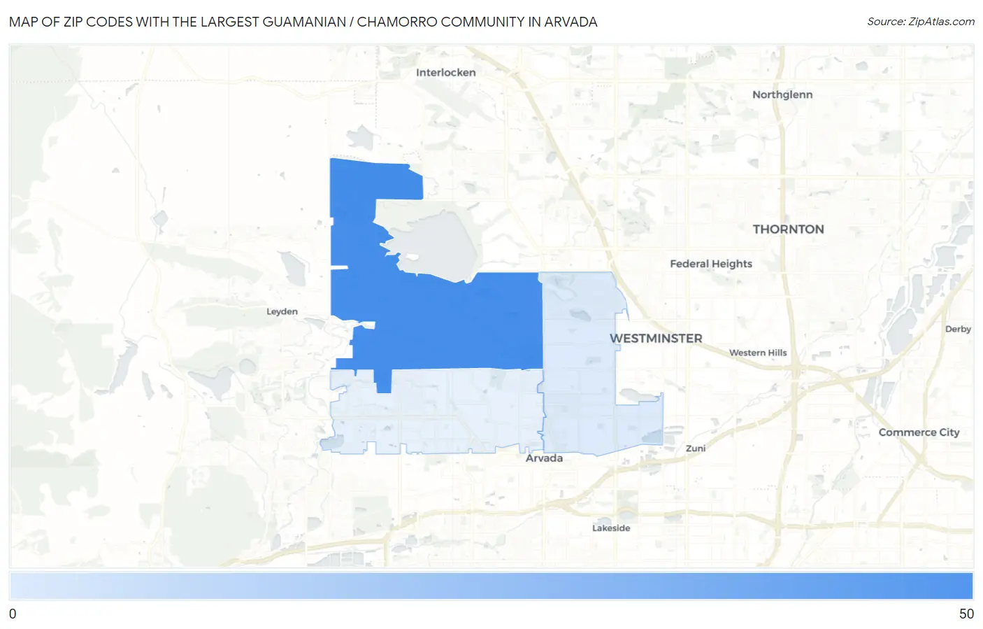 Zip Codes with the Largest Guamanian / Chamorro Community in Arvada Map