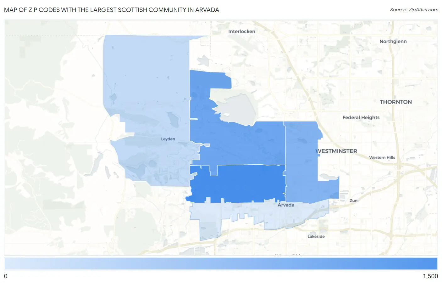Zip Codes with the Largest Scottish Community in Arvada Map