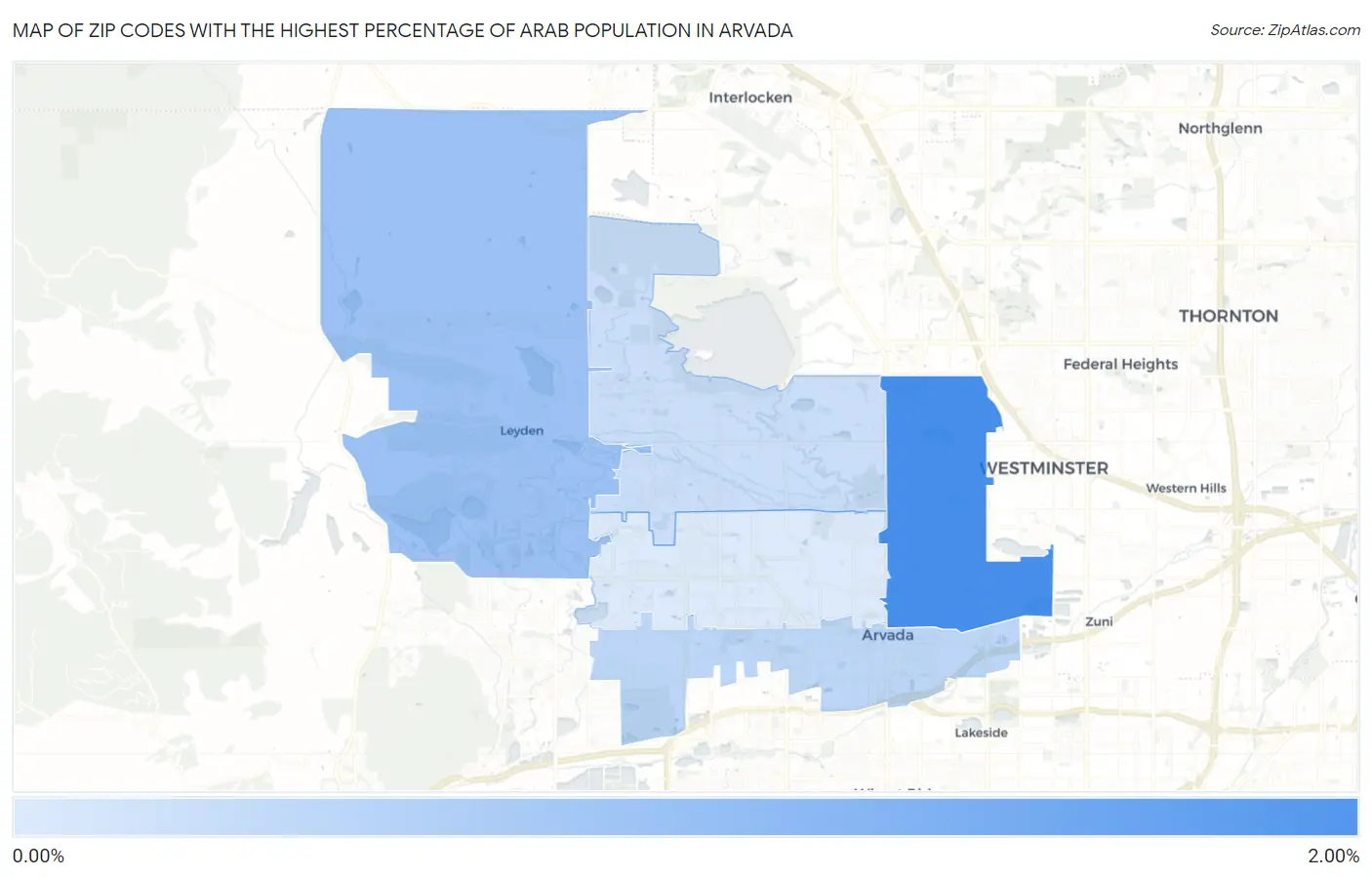 Zip Codes with the Highest Percentage of Arab Population in Arvada Map