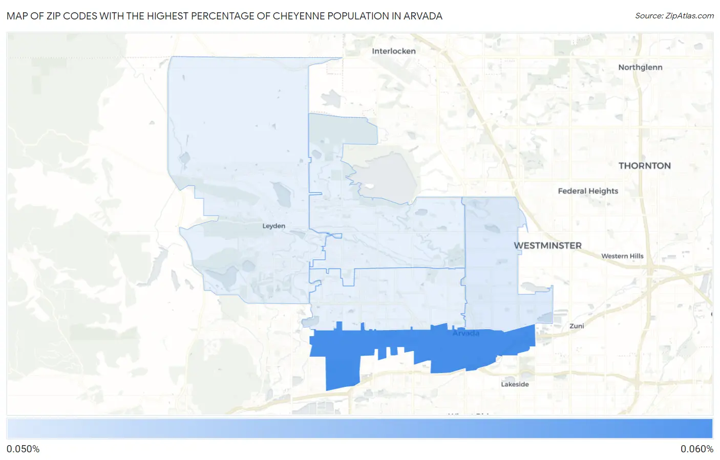 Zip Codes with the Highest Percentage of Cheyenne Population in Arvada Map
