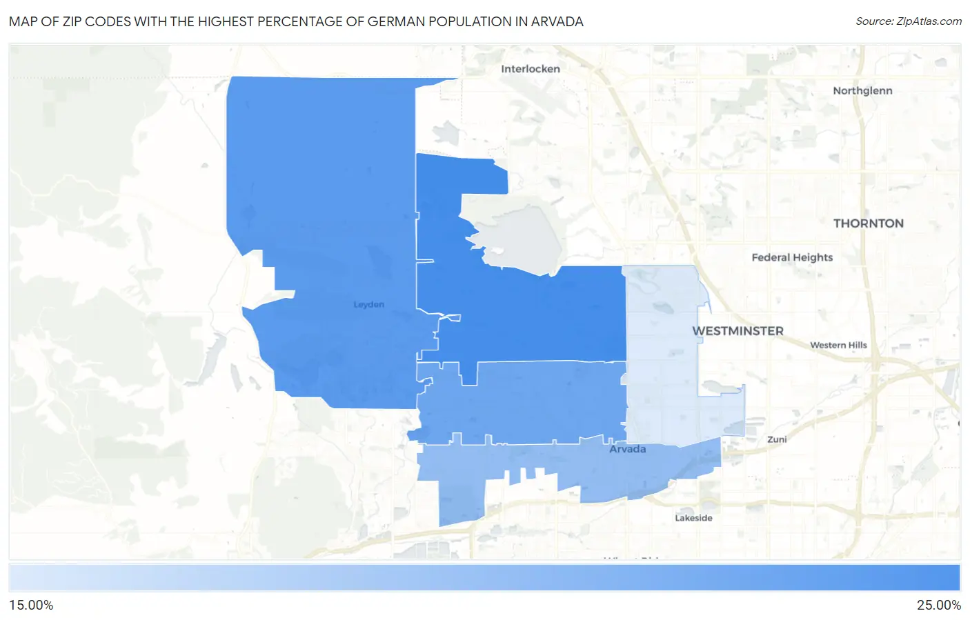 Zip Codes with the Highest Percentage of German Population in Arvada Map