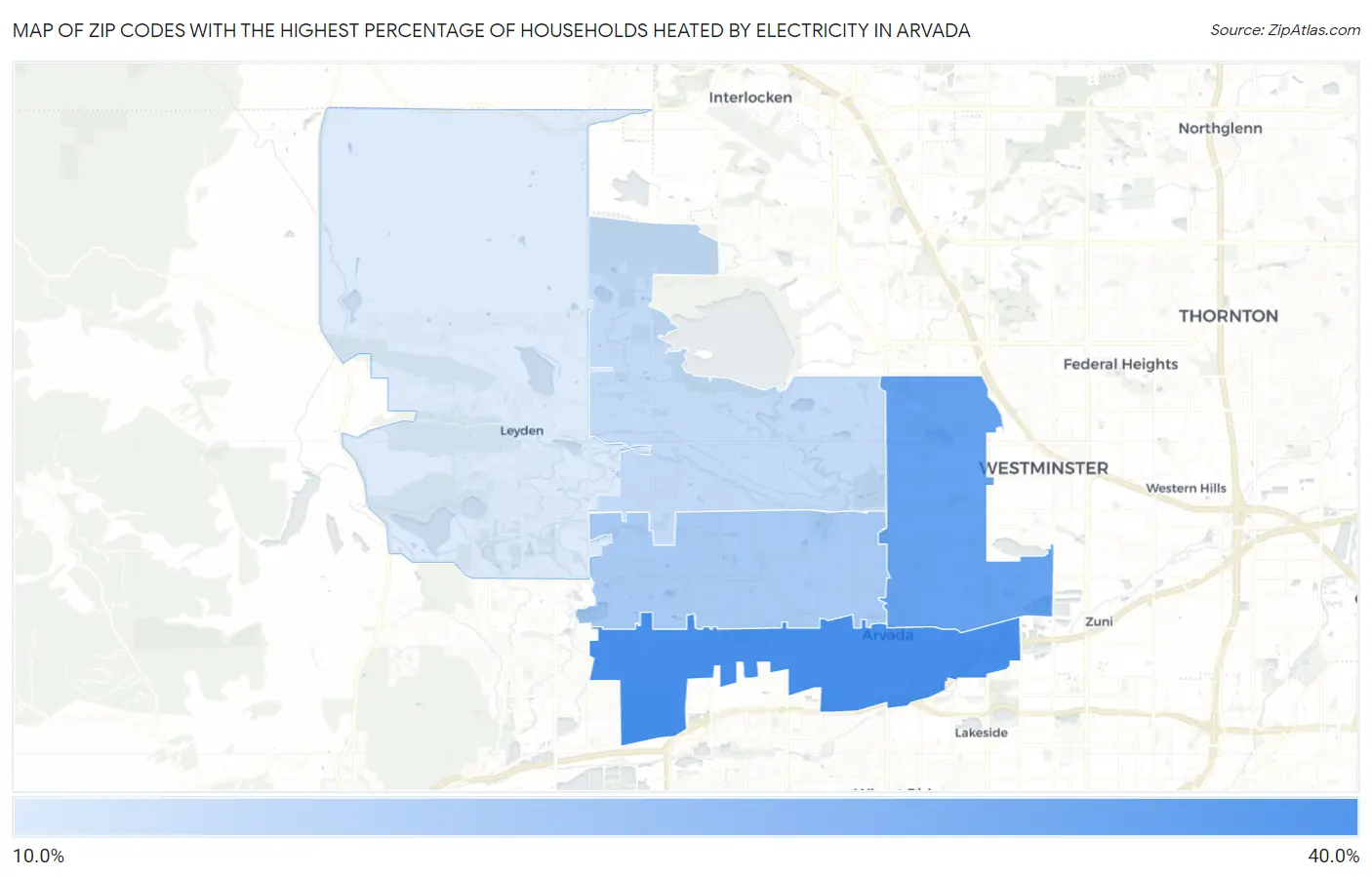 Zip Codes with the Highest Percentage of Households Heated by Electricity in Arvada Map