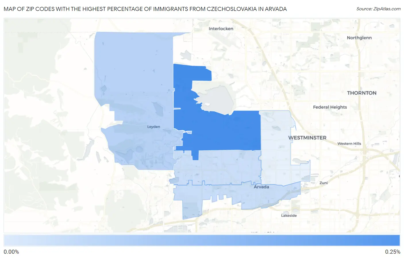 Zip Codes with the Highest Percentage of Immigrants from Czechoslovakia in Arvada Map