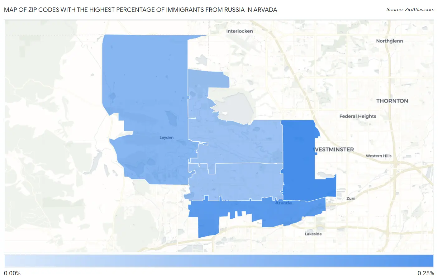 Zip Codes with the Highest Percentage of Immigrants from Russia in Arvada Map