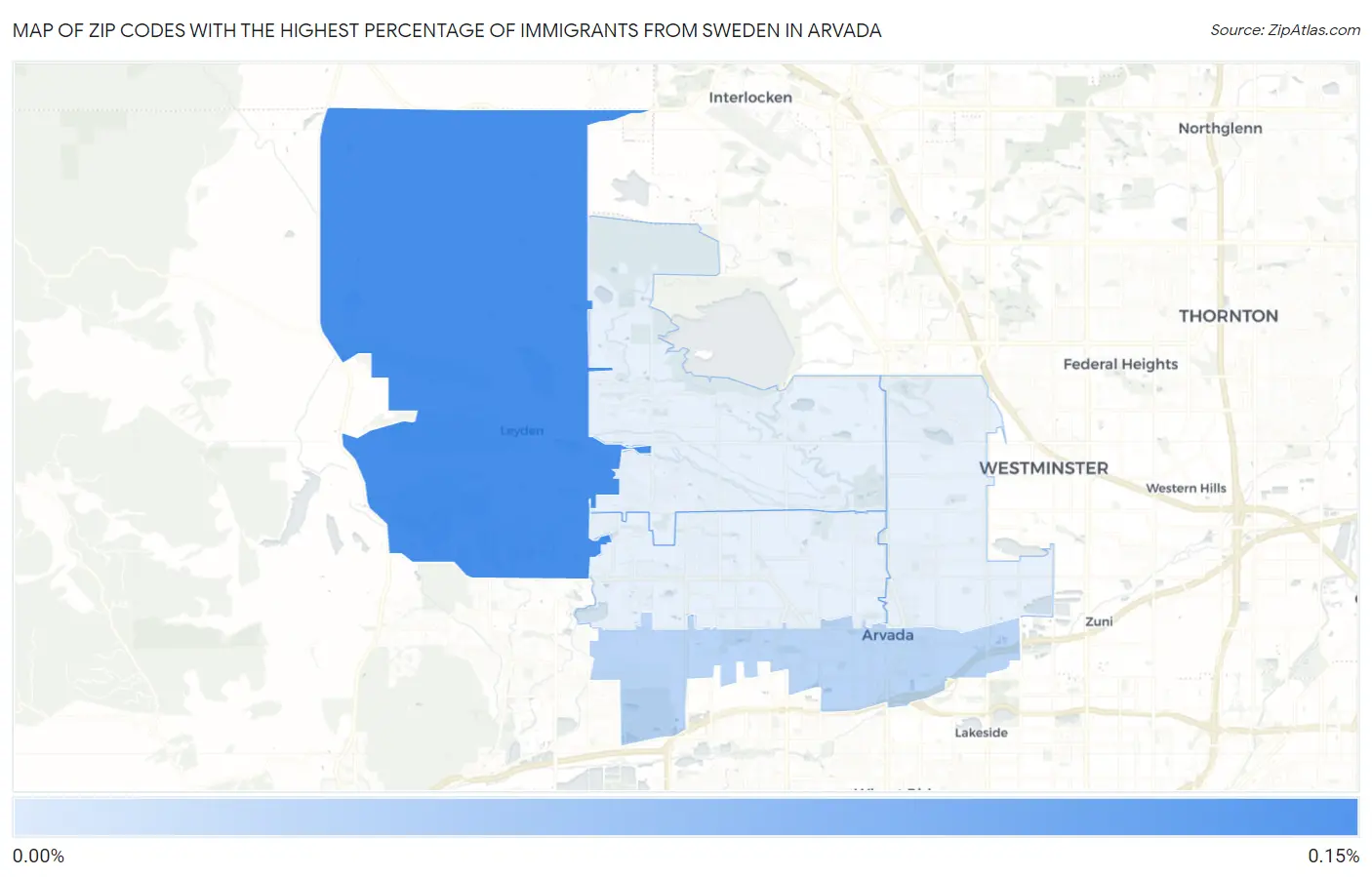 Zip Codes with the Highest Percentage of Immigrants from Sweden in Arvada Map