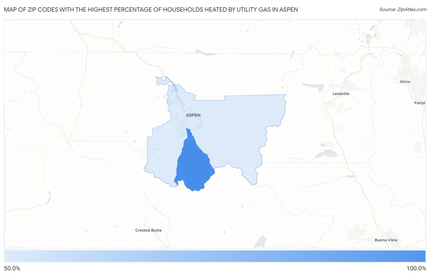 Zip Codes with the Highest Percentage of Households Heated by Utility Gas in Aspen Map
