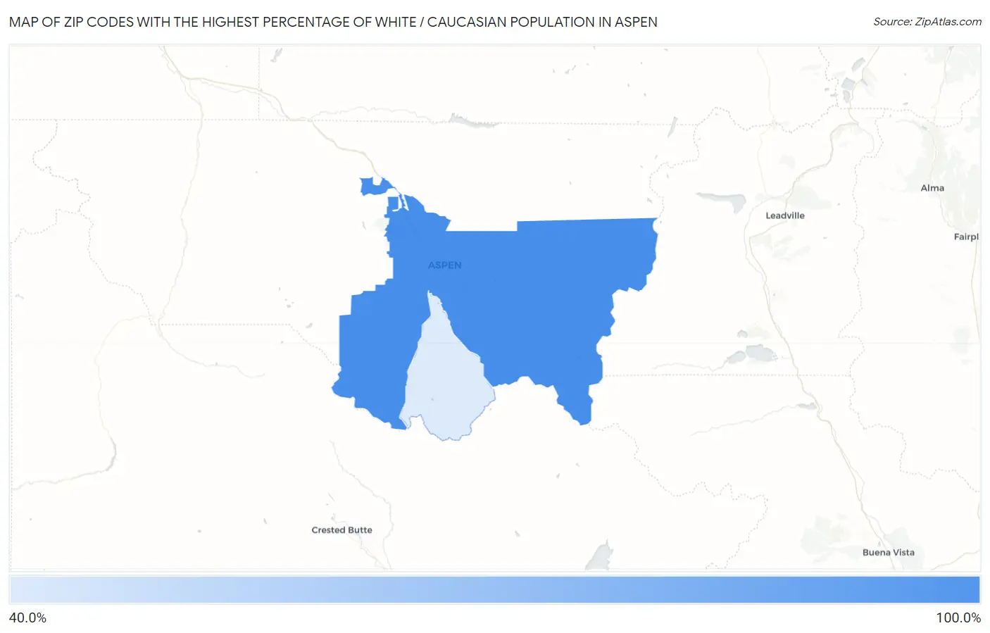 Zip Codes with the Highest Percentage of White / Caucasian Population in Aspen Map